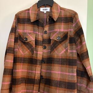 BB Dakota Brown & Pink Plaid Button-Up Shacket